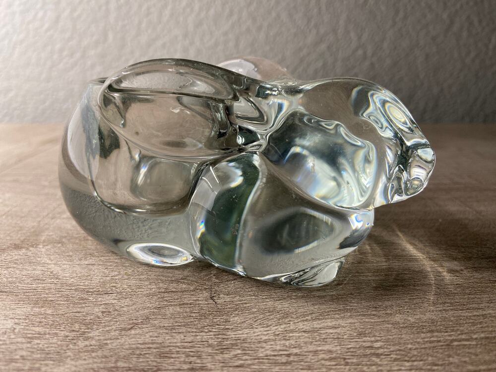 Indiana Glass Co Clear Glass Bunny Rabbit Hare Votive Candle Holder Figurine